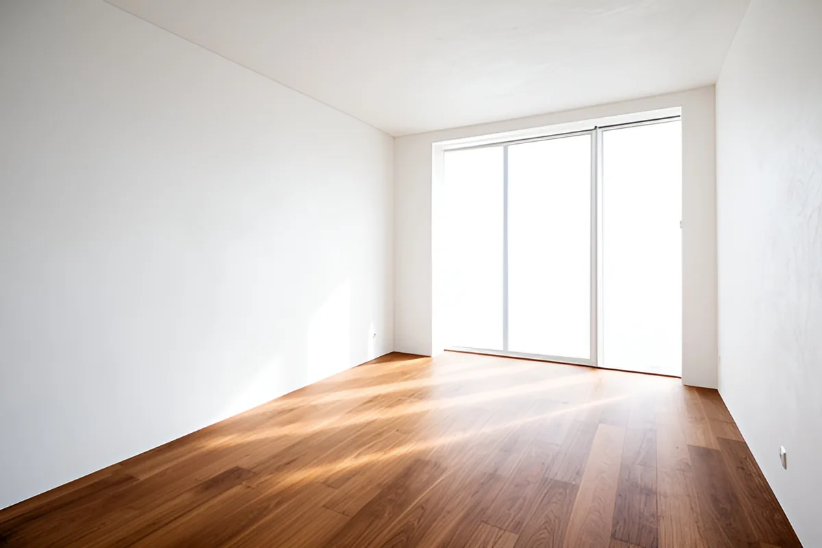 A finished renovated room with new windows and clean finishes