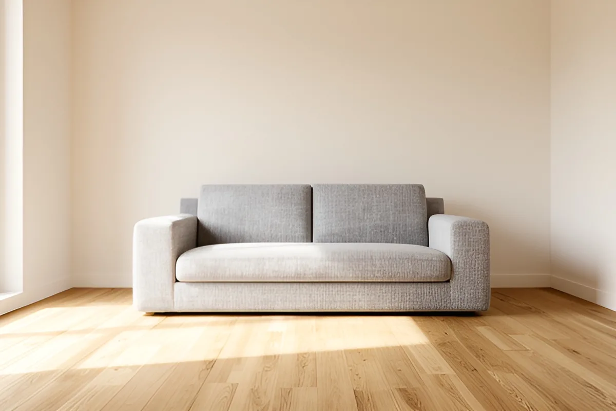 A freshly renovated rental unit with neutral finishes and simple furniture