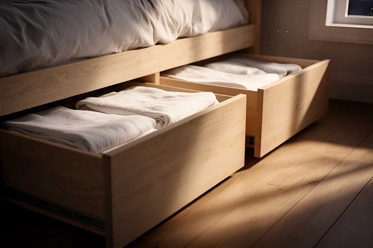 A full-height wardrobe with sliding doors in a narrow bedroom