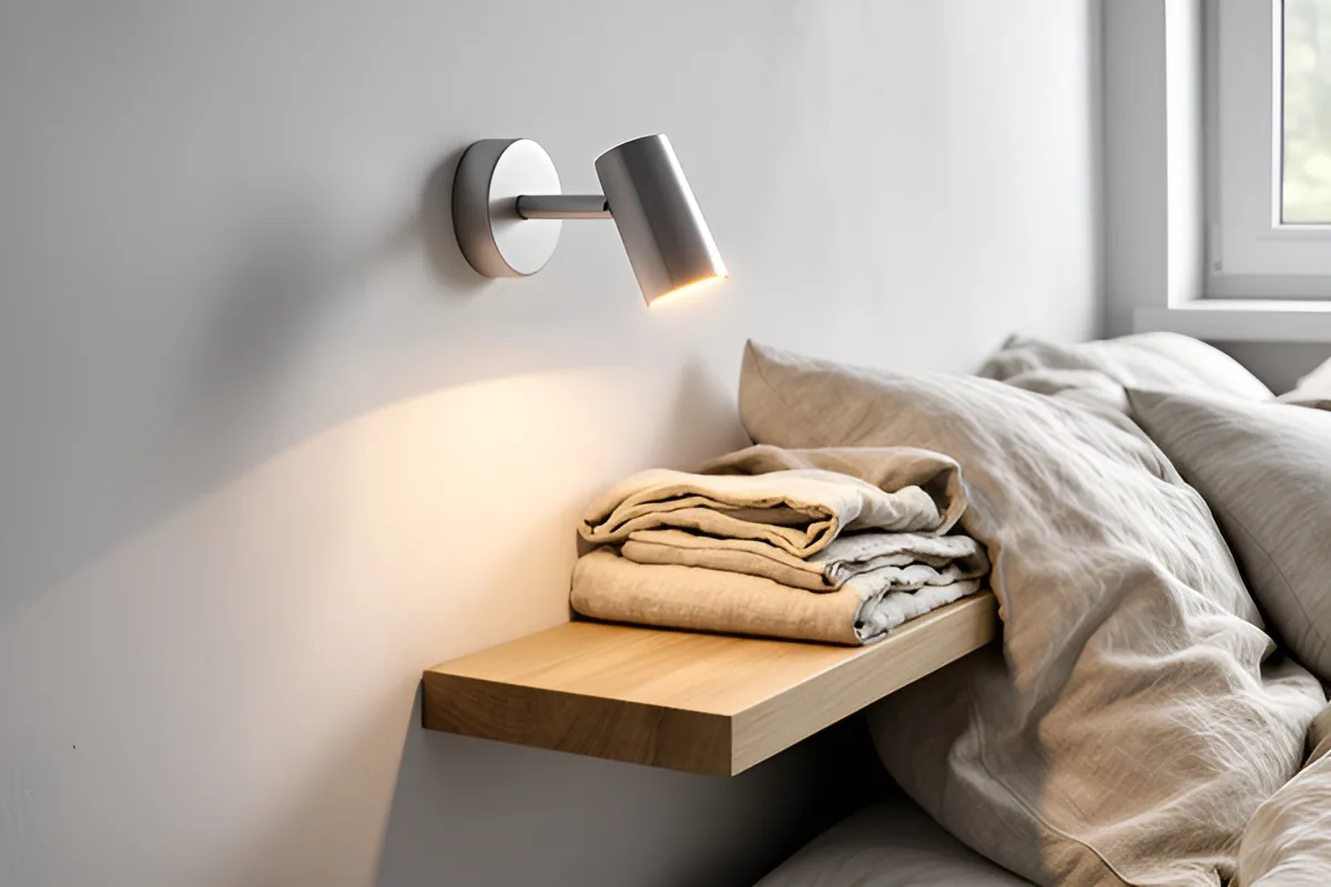 Under-bed drawers open in a small bedroom with soft evening light